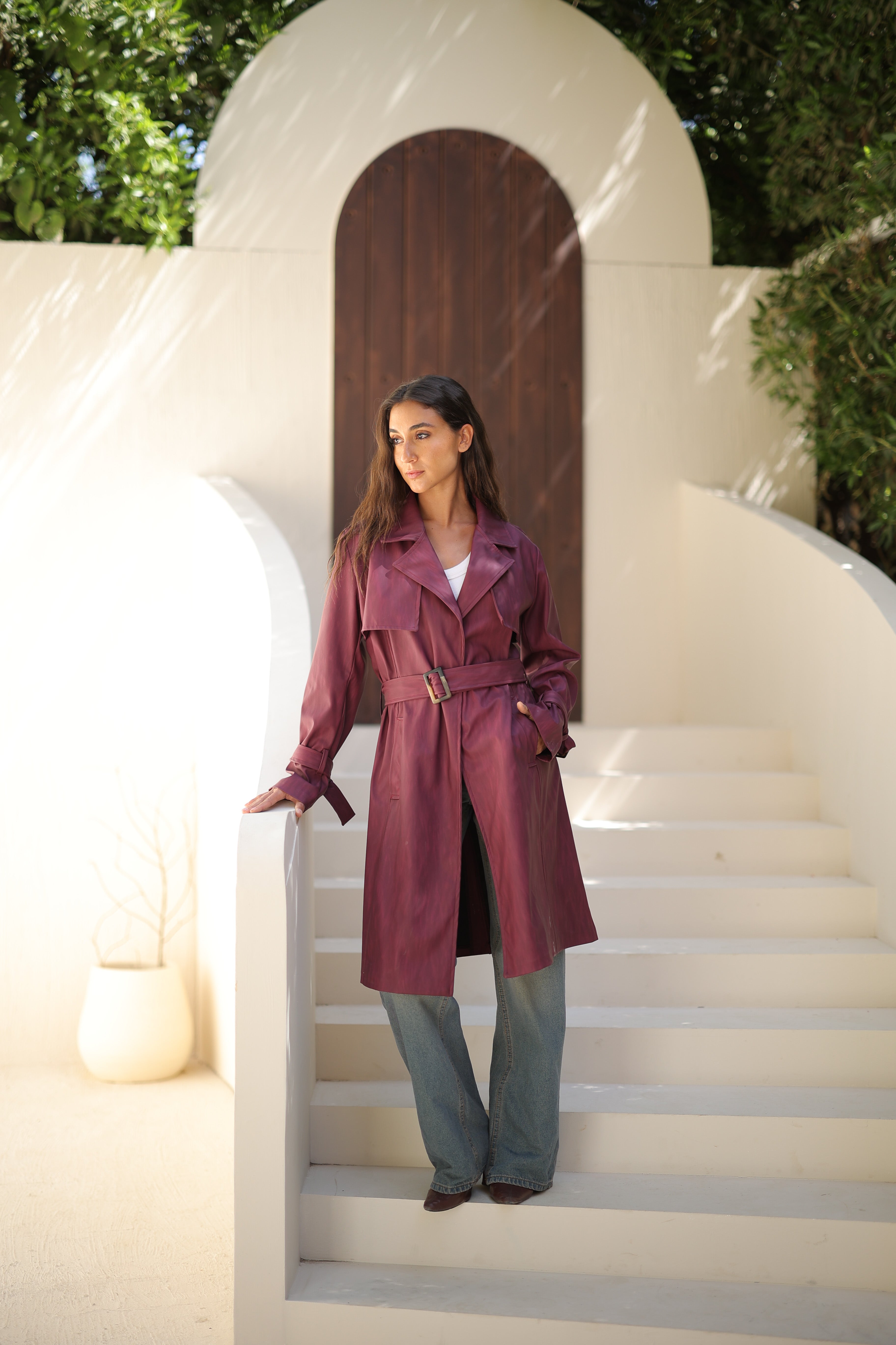 "جاكيت جلد مبطن شتوي طويل – Zoya"